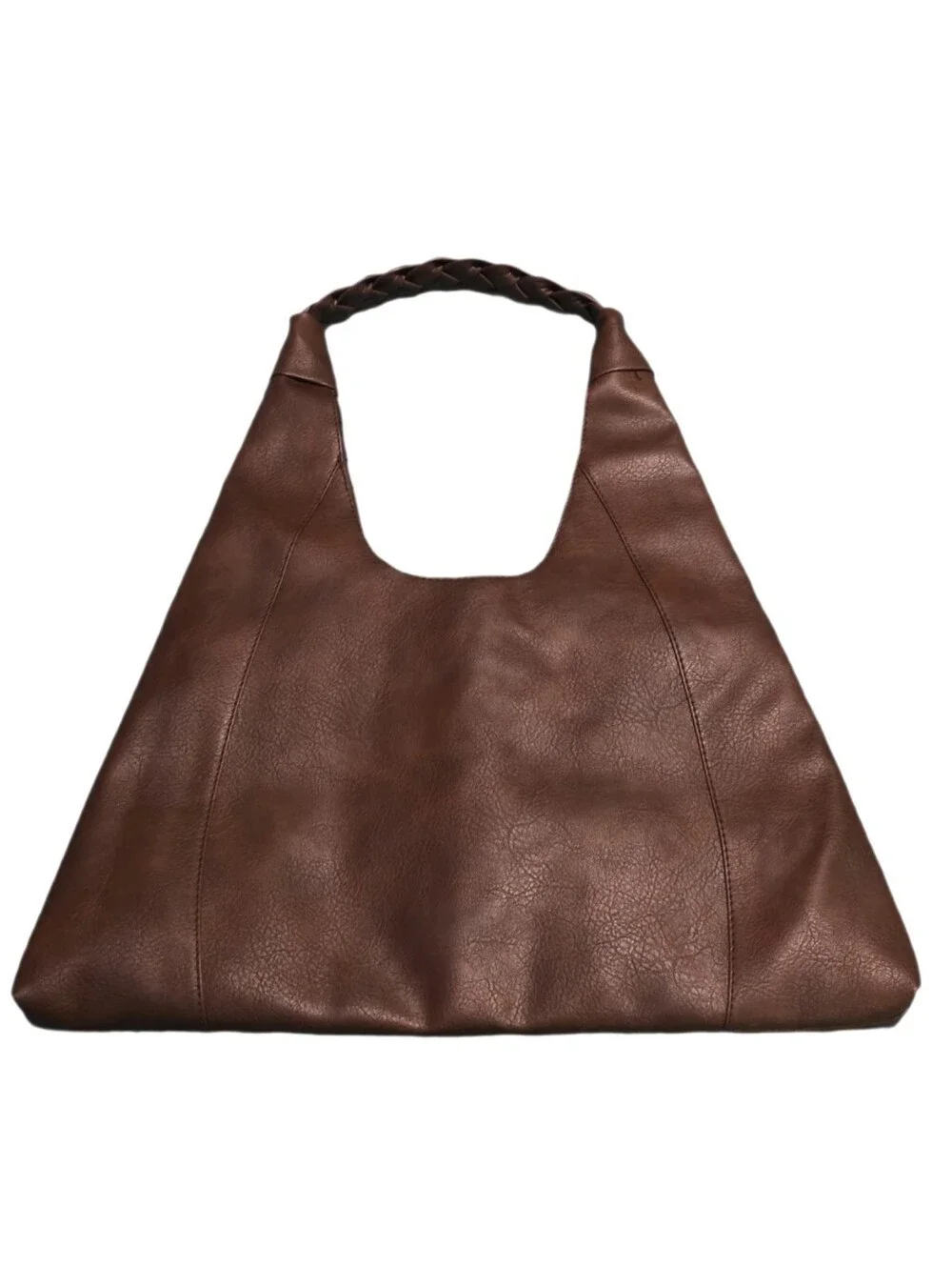 Terramar Chic Chocolate Brown Faux Leather Hobo Bag Braided Strap Accent Beads
